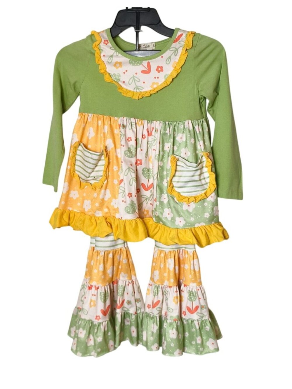 Marie Nicole Girls M (3XL) Matching Set Floral Ruffle Tunic Striped Pants Outfit